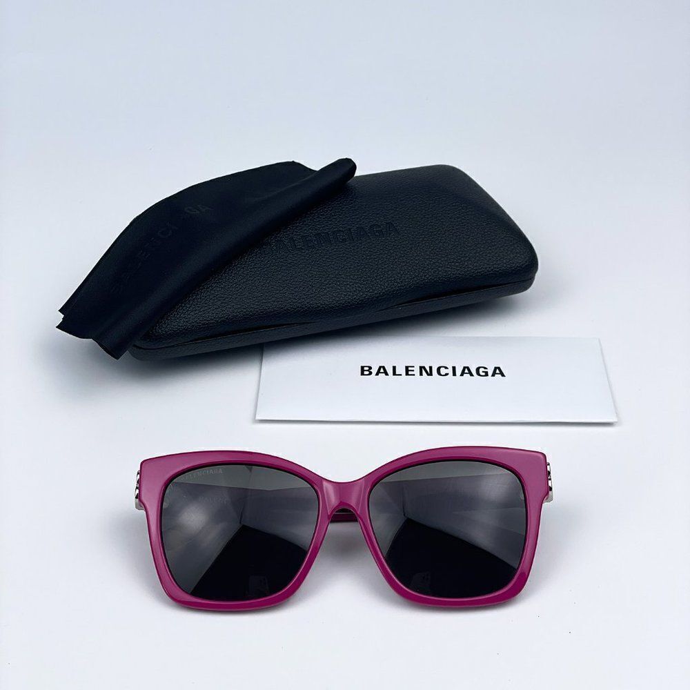 SALE! NEW Balenciaga BB0102SA 013 Fuchsia Pink Grey Square Women Sunglasses - Picture 11 of 11